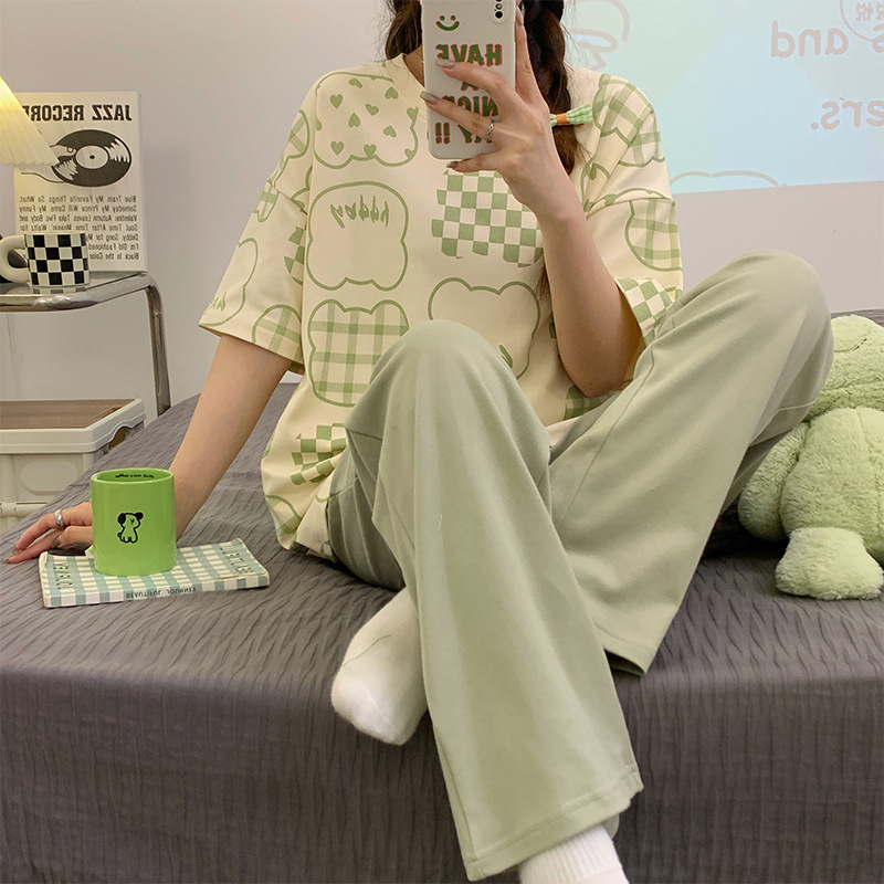 Summer Short Sleeve Trousers Spring And Autumn Teenage Leisure Homewear Suit Dfl34043Color - Shop at LoveMi