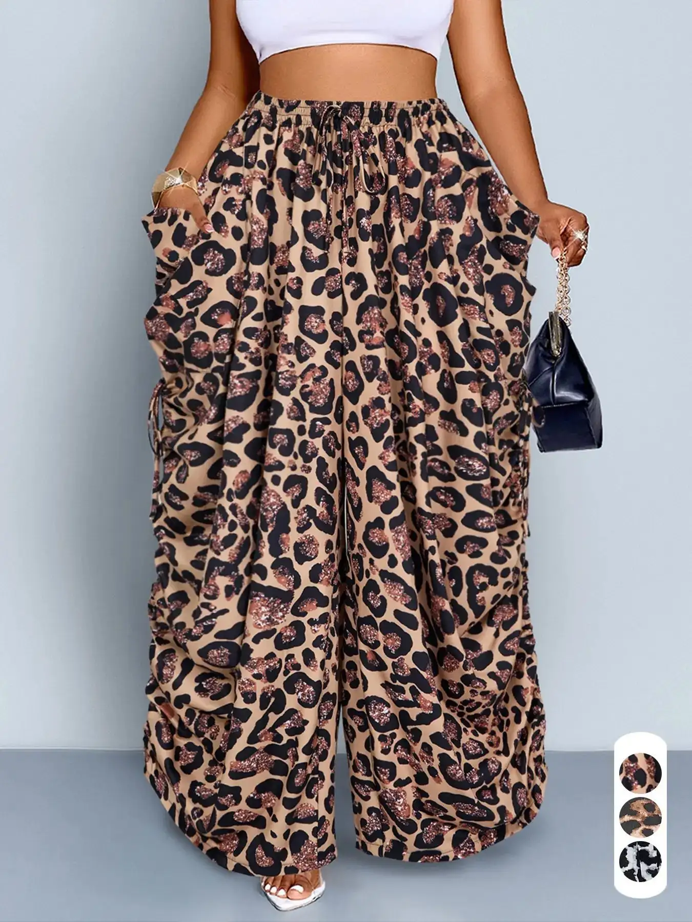 High-waisted Versatile Leopard-print Wide-leg Pants