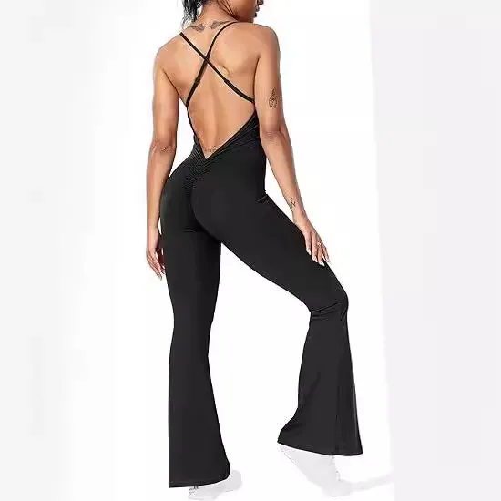 European And American Style Solid Color Sling Sports Style Yoga Bodysuit Black - Shop at LoveMi