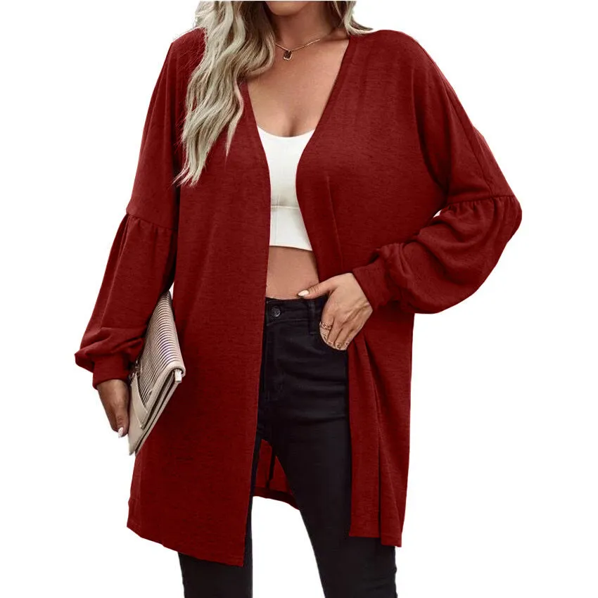 Women's Fashion Solid Color Knitted Coat - Red
