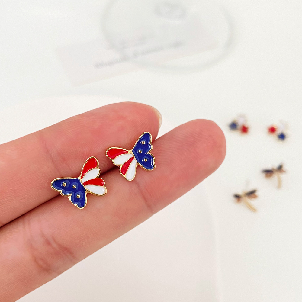 Sweet Colorful Stud Earrings Featuring Three Stars A Dragonfly And A Butterfly