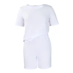 New Loose Solid Color Short Sleeve Top Shorts Fashion Casual Set - Big White - View 1