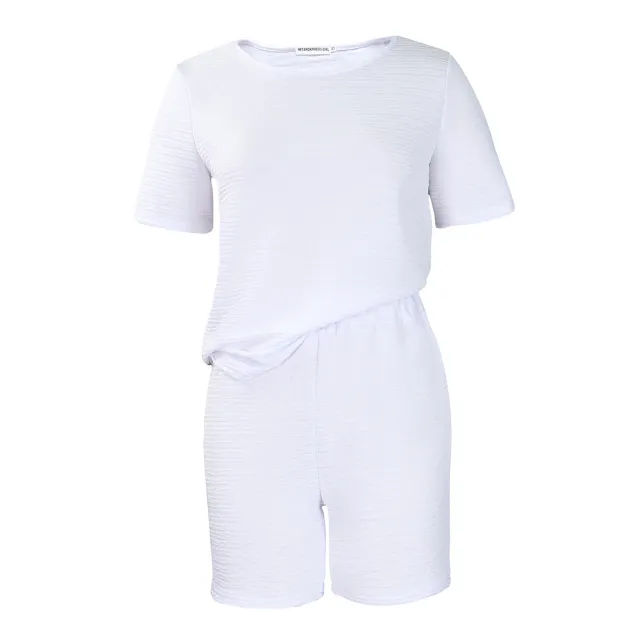 New Loose Solid Color Short Sleeve Top Shorts Fashion Casual Set White - Shop at LoveMi