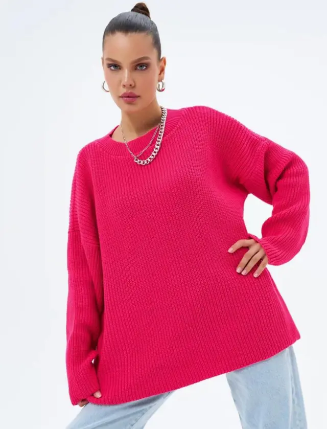 European And American Loose Autumn Winter Sweater Gray Top Rose Red - Shop at LoveMi