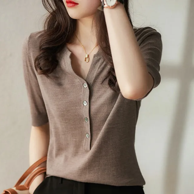 Women's Fashion Slim fit Half sleeve T shirt Oatmeal Color - Shop at LoveMi