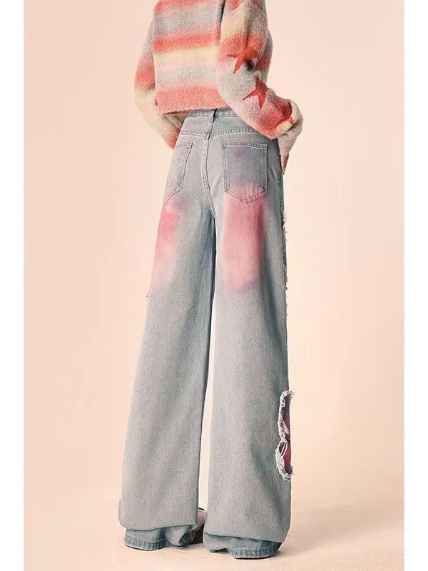 Tie-dyed Butterfly Slightly Spicy Jeans High Waist Slimming - Image 11
