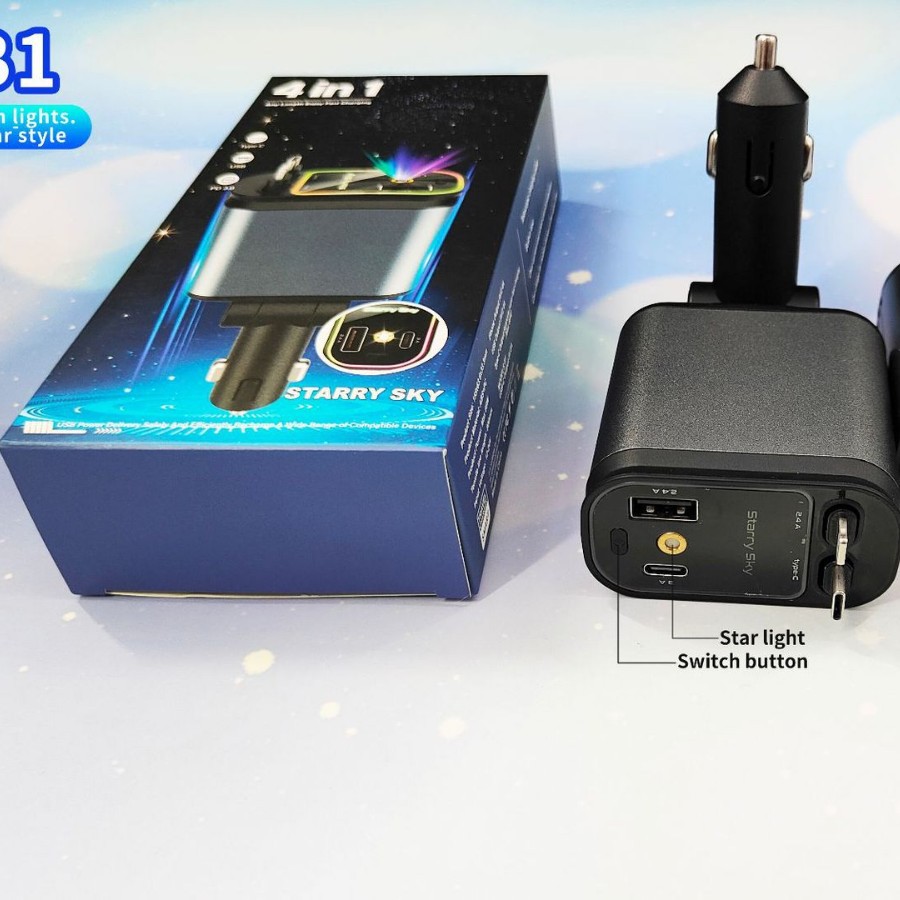 Flexible Wire Four-in-one Cigarette Lighter Starry Sky Ambience Light Car Charger