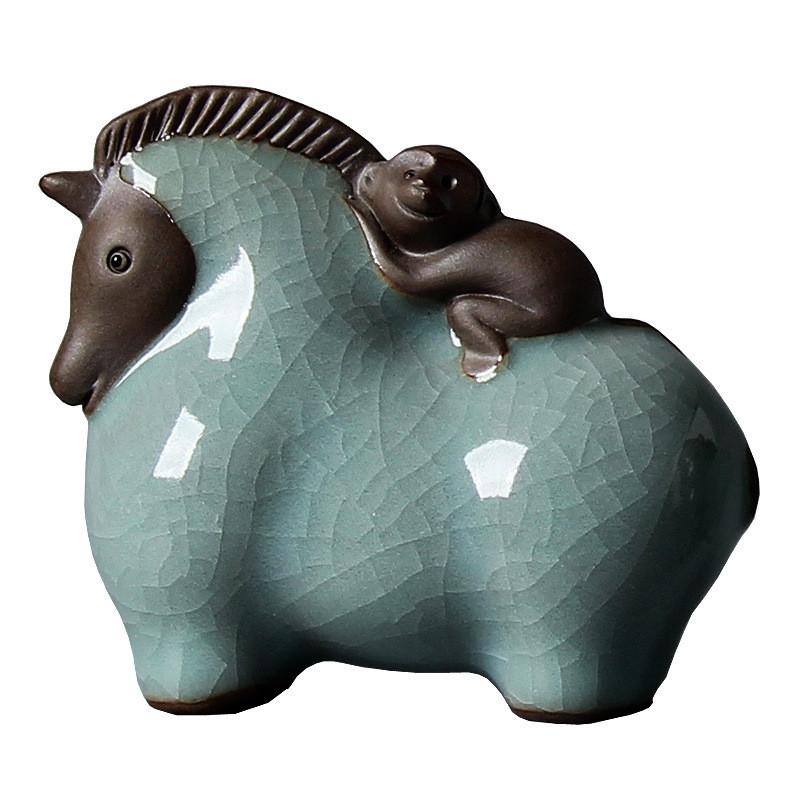 Ge Kiln Celadon Tea Ornaments Horse Ornament Ceramic Gift Cute Rabbit Elephant Monkey Ru Ware Tea