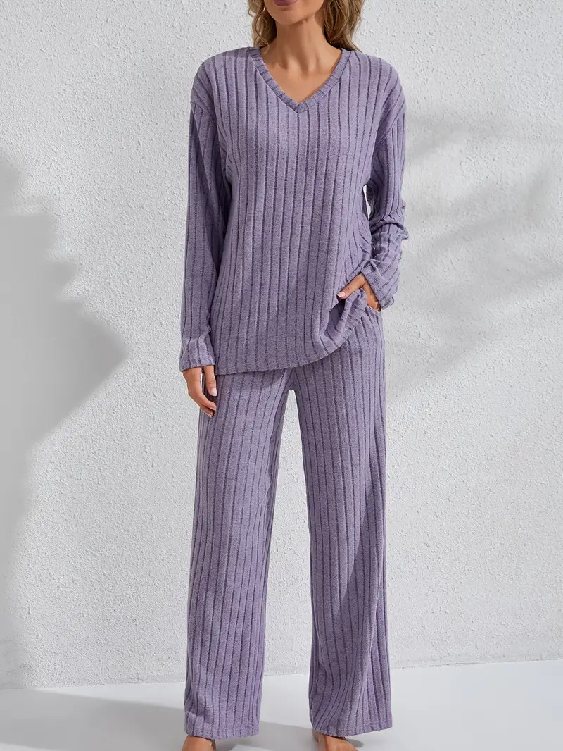 Women’s Ribbed Long Sleeve Top and Pants Loungewear Set