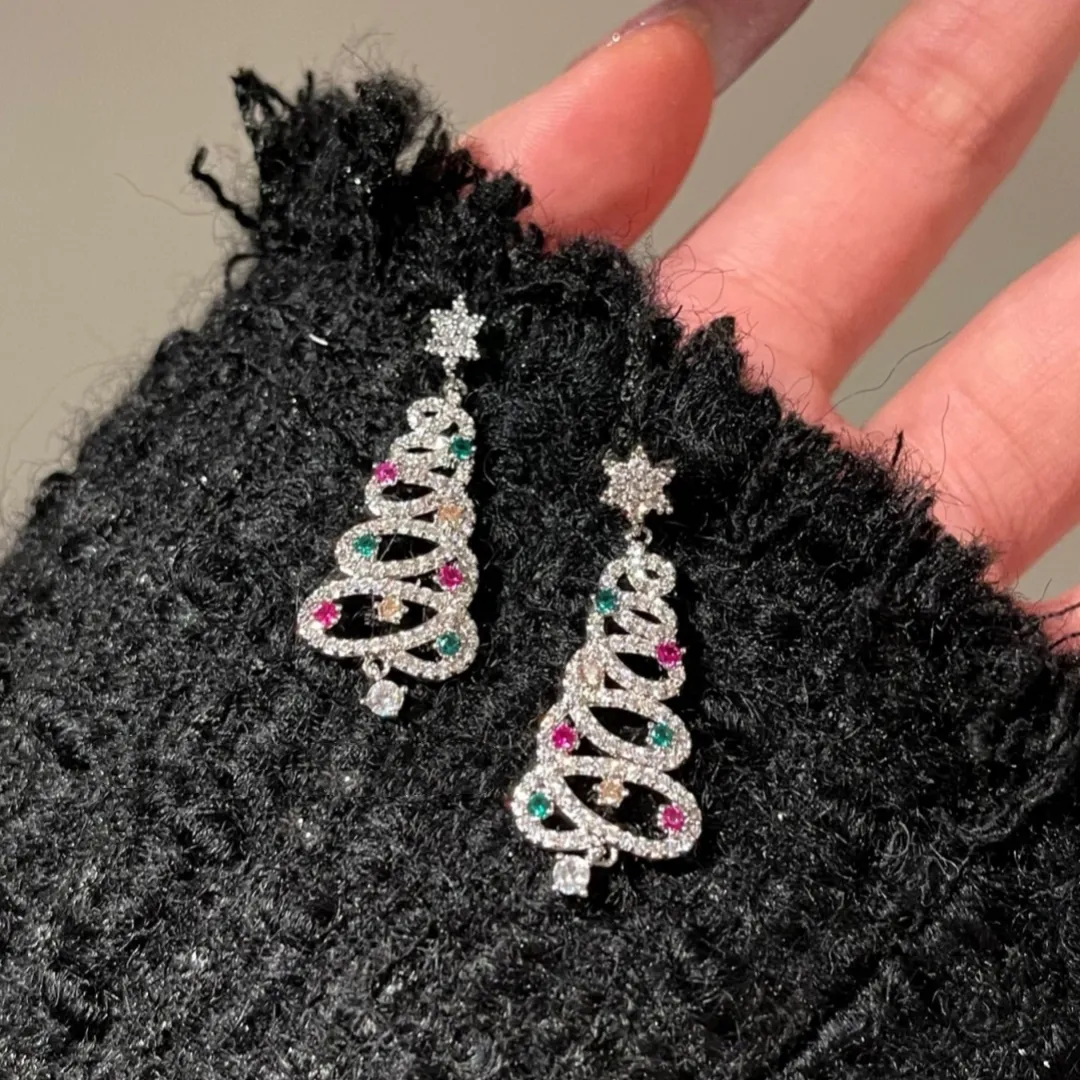 New Full Inlaid Colorful Zircon Christmas Tree Tassel Earrings Women's Fashion Personality Earrings Party Jewelry Christmas Gift – image 6