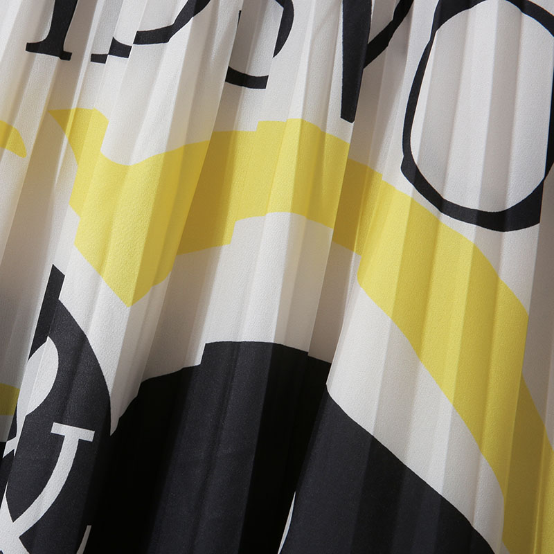 Korean Style Slimming And Fashionable Retro Contrast Color Letter Asymmetric Wide Hem Printed Pleated Mid-length Chiffon Skirt