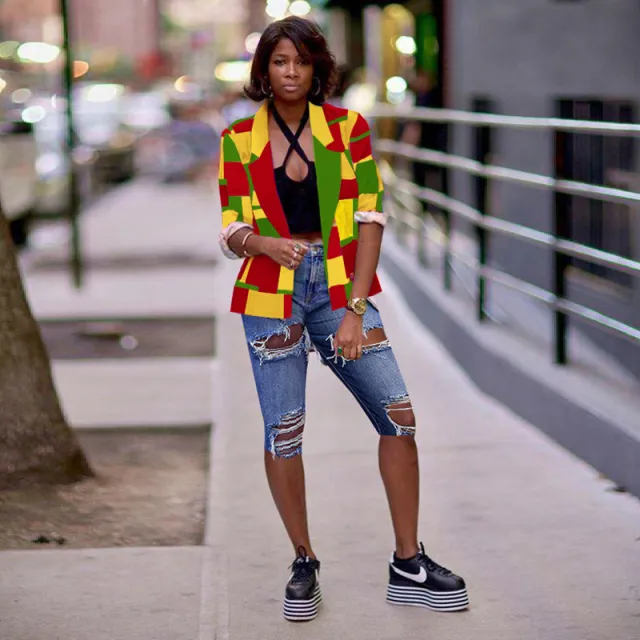 Casual Women's Clothing Multi color Blocks Plaid Blazer Colored Square - Shop at LoveMi