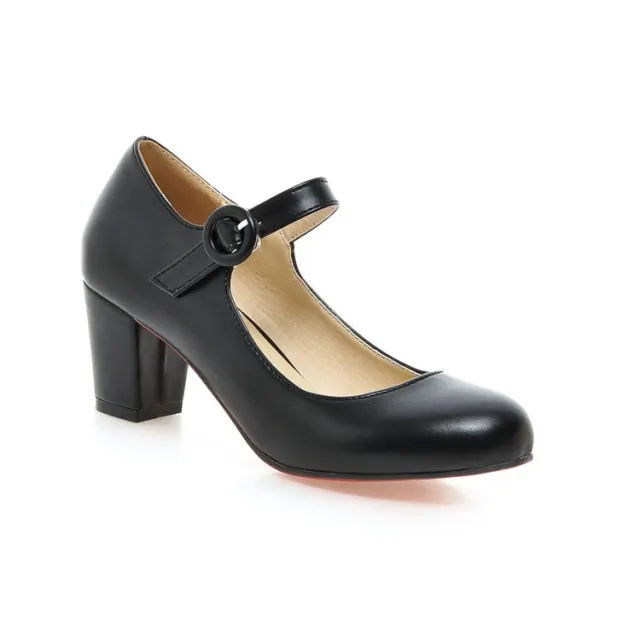 Buckle High Heels Spring Round Head Leisure Low Top Large Size Women's Shoes Black - Shop at LoveMi