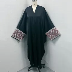 Foreign Trade Middle East Dubai Women's Embroidered Bat Sleeve Loose Cardigan Gown - Black - View 1