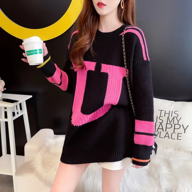 Women's Loose All matching Base Contrast Color Black - Shop at LoveMi