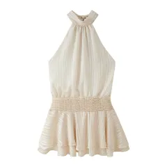 Halter Sexy High Waist Ruffled Short Dress - View 1