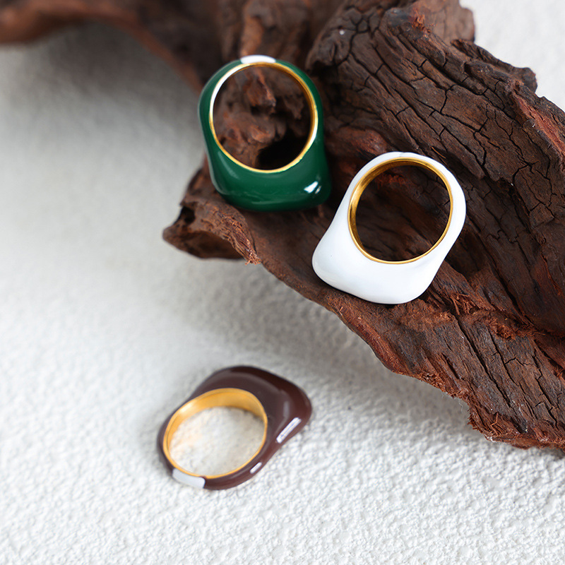 Retro Internet Hot Round Morandi Color Simple Ring