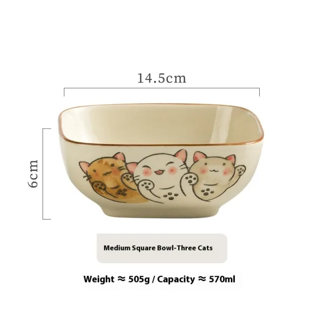 Restaurant Ceramic Tableware Retro Salad Bowl Medium Three Cats - Shop at LoveMi