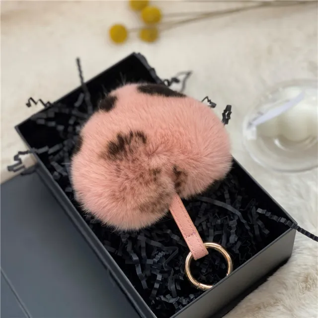Belt Rex Rabbit Love Heart shaped Handbag Pendant Keychain Pink Leopard Print - Shop at LoveMi