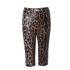 Sequined Leopard Print Elastic Waist Casual Shorts - Leopard - View 1