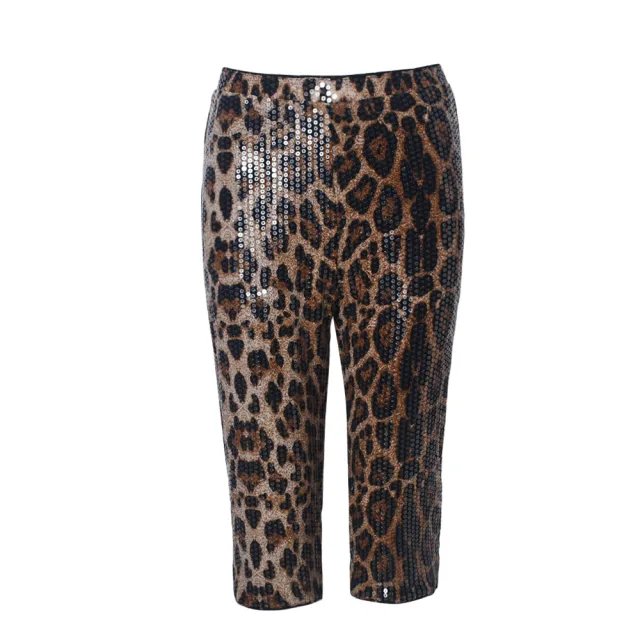 Sequined Leopard Print Elastic Waist Casual Shorts Leopard - Shop at LoveMi