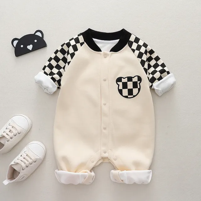 Baby Cartoon Printed Long sleeved Jumpsuit Chess Plaid Jumpsuit - Shop at LoveMi