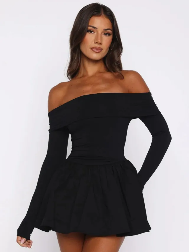One shoulder Autumn And Winter High end Slim fit Long sleeved Bodycon Dress Black - Shop at LoveMi