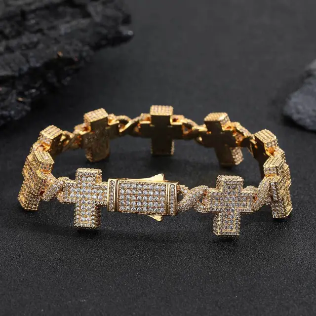 Men's Fashion Zircon Infinite Cross Bracelet Golden Width 17Mm - Shop at LoveMi