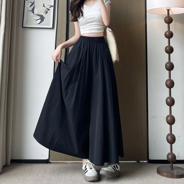 Plus Size Women's Summer Thin Culotte Ice Silk Leisure Wide Leg Pants Black - Shop at LoveMi