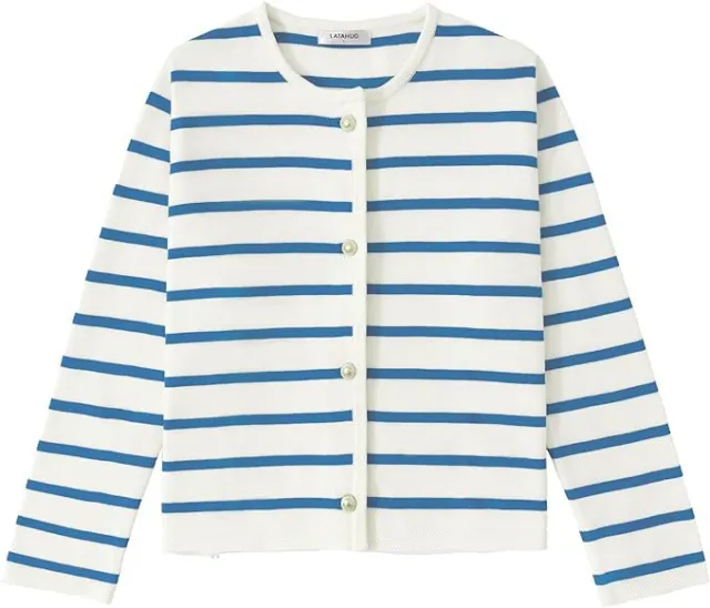 Women's Striped Cardigan Sweater Fashion Long Sleeve Button Sky Blue - Shop at LoveMi