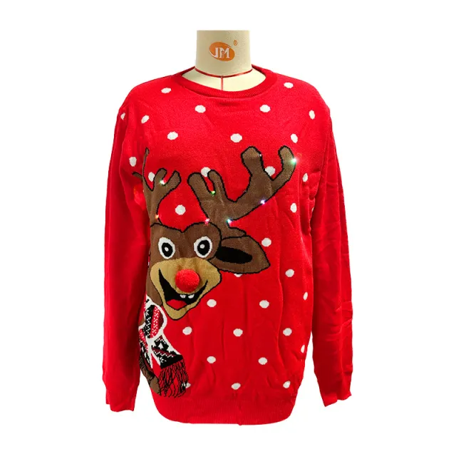 Christmas Elk Red Loose fitting Knitted Sweater Red - Shop at LoveMi
