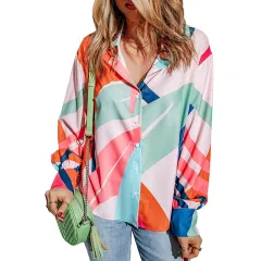 Printing Colour Contrast Thin Long-sleeved Top For Women - Colour - View 1