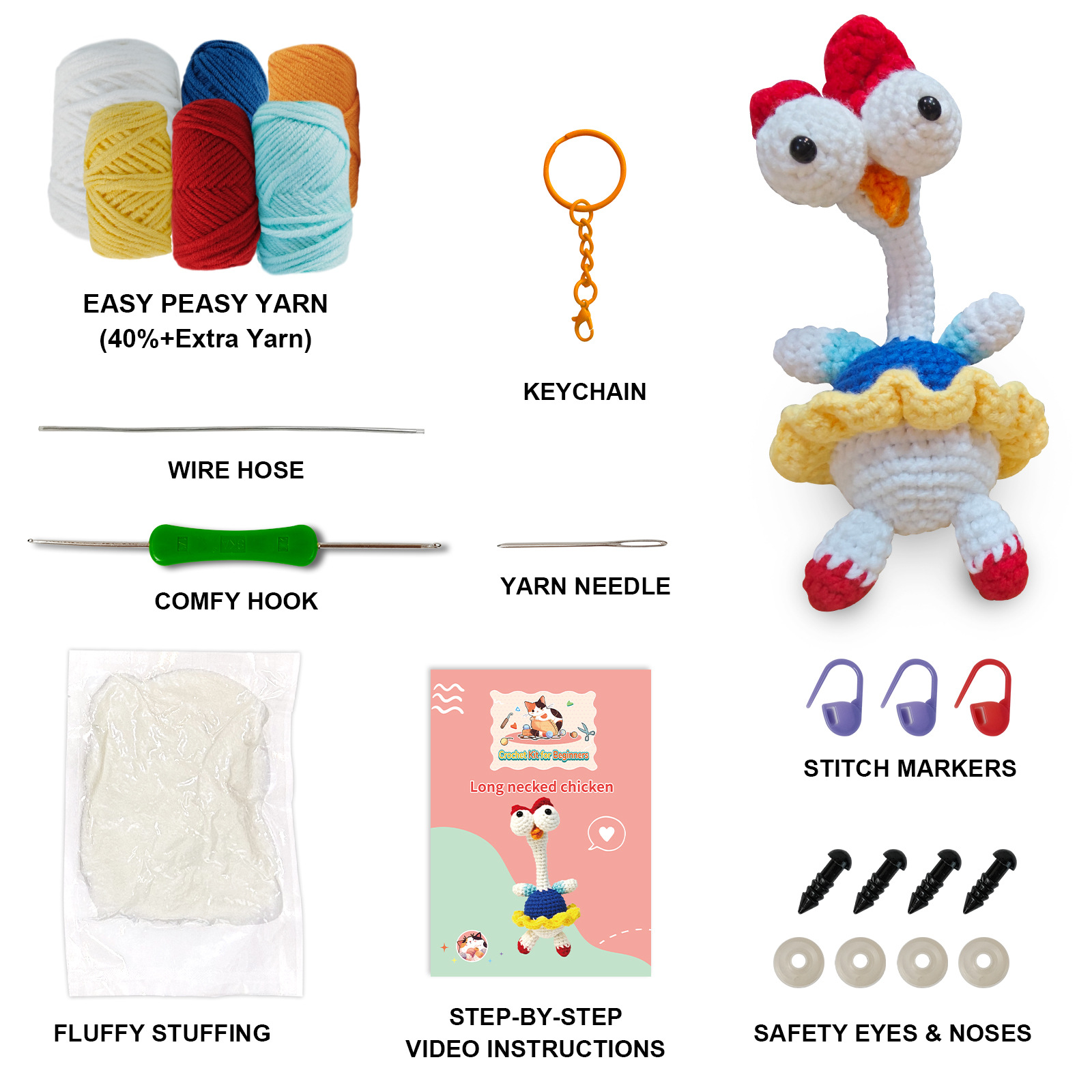 Kawaii Big-eyed Gurgy Chicken Doll Crochet Woven Material Kit