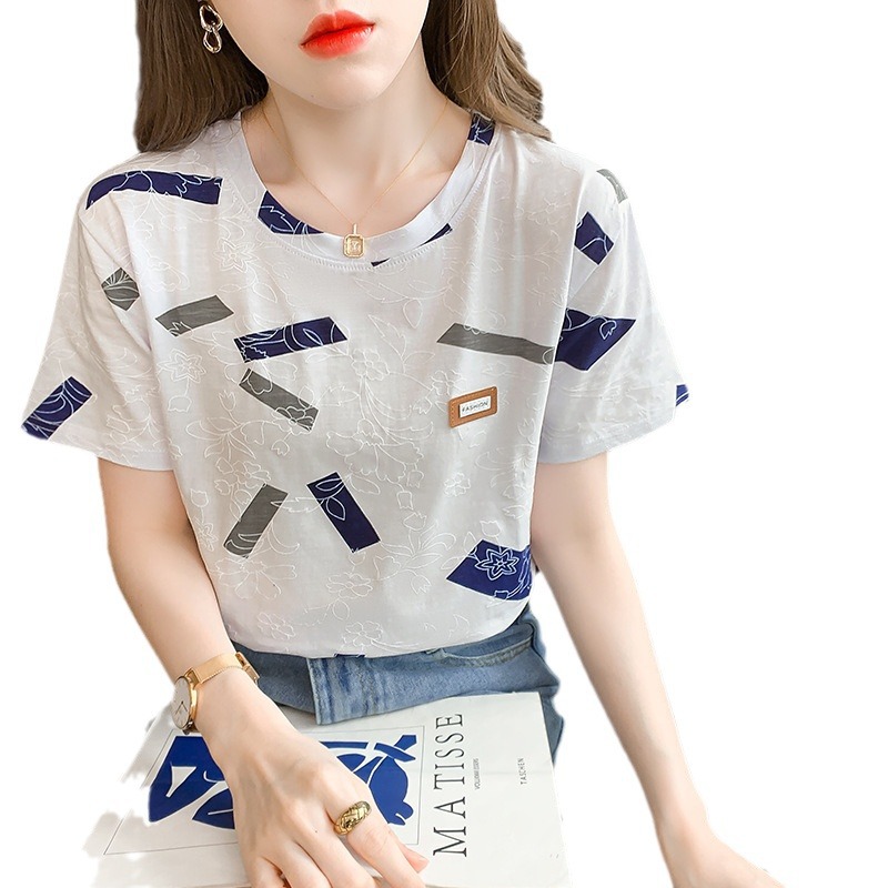 Women's Cotton Short-sleeved T-shirt Sense Of Design Western Style All-matching Loose