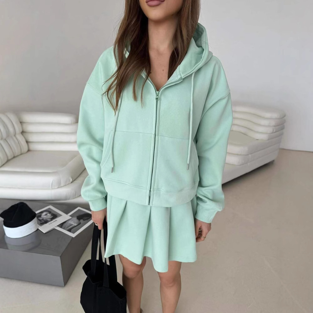 Zip-up Cardigan And Sports Skirt Set