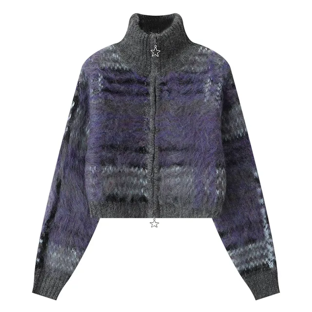 Retro Contrast Color Atmosphere Sweater Women's Loose Short Purple - Shop at LoveMi