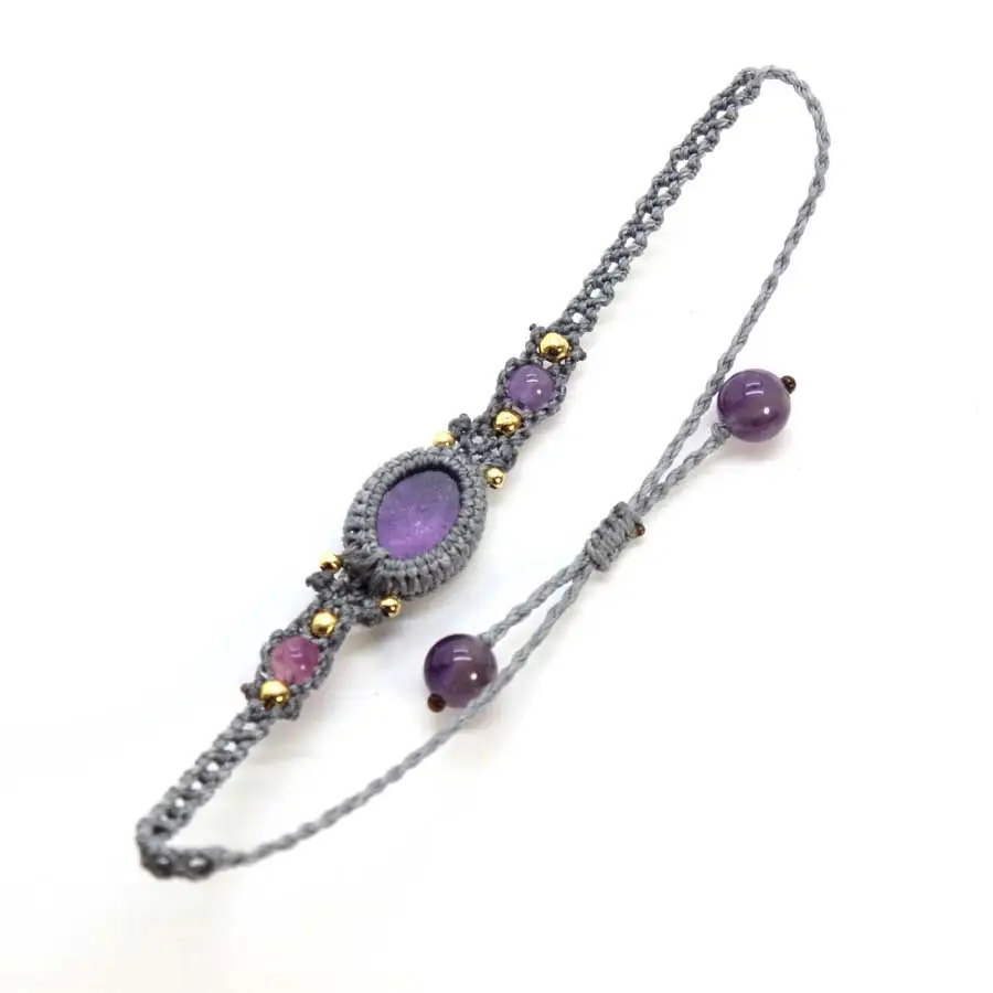 Crystal Stone Denier-shaped Woven Edge Adjustable Telescopic Bracelet