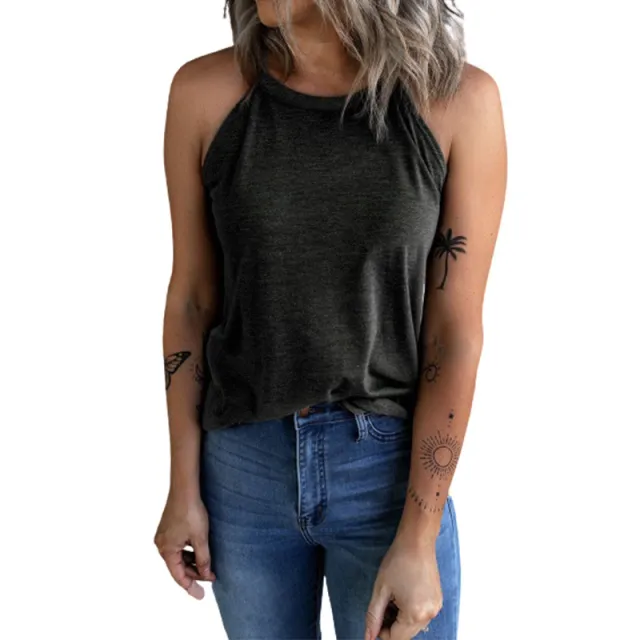 Summer New Solid Color Round Neck Sleeveless Vest For Women Black - Shop at LoveMi