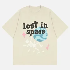 Skull Print Pure Cotton Loose T-shirt Short Sleeve Top - Apricot - View 1