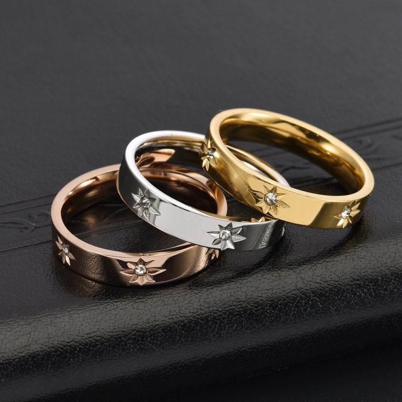 Stainless Steel Women's Five-pointed Star Inlaid Zircon Classic Style Plated 18K