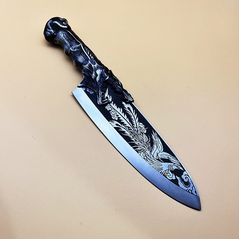Hand-forged Boning Knife Like Dragons Flying And Phoenixes Dancing Sever Knife Metal Handle