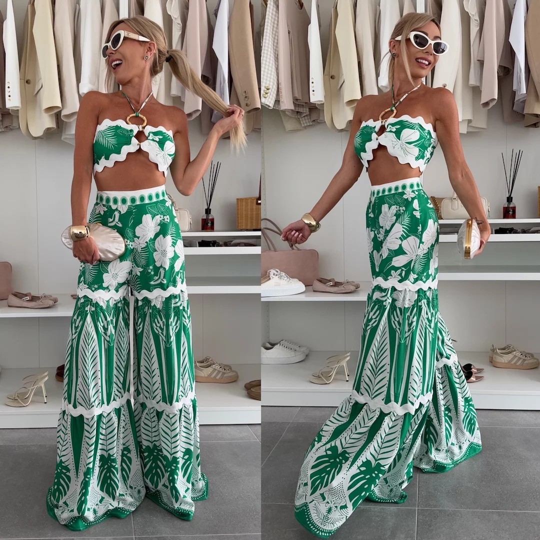 Casual Fashion Linen Sexy Lace Beach Pants Suit