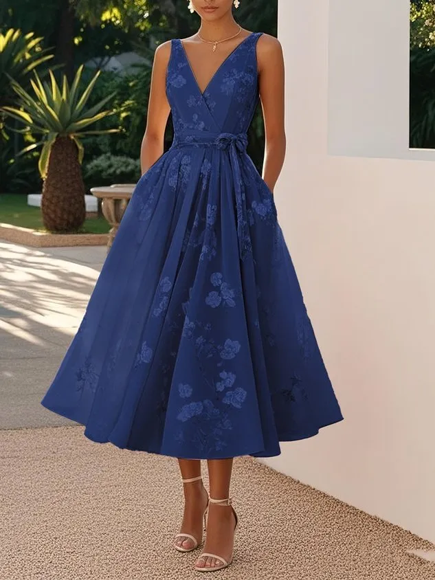 Women's Sleeveless Vest V neck Digital Printing Dress Navy - Shop at LoveMi