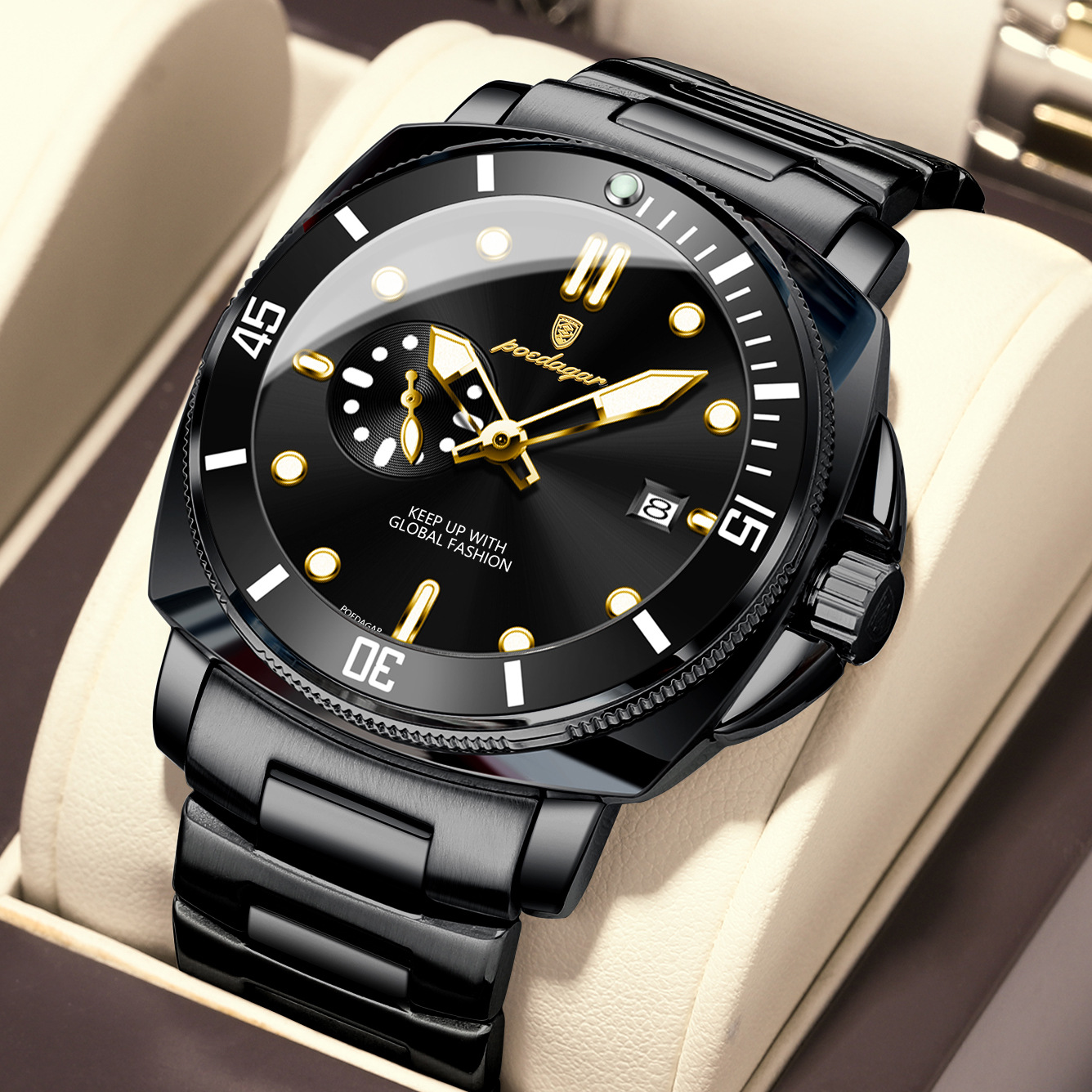 Mens Steel-band Waterproof Stylish Luminous Quartz Watch
