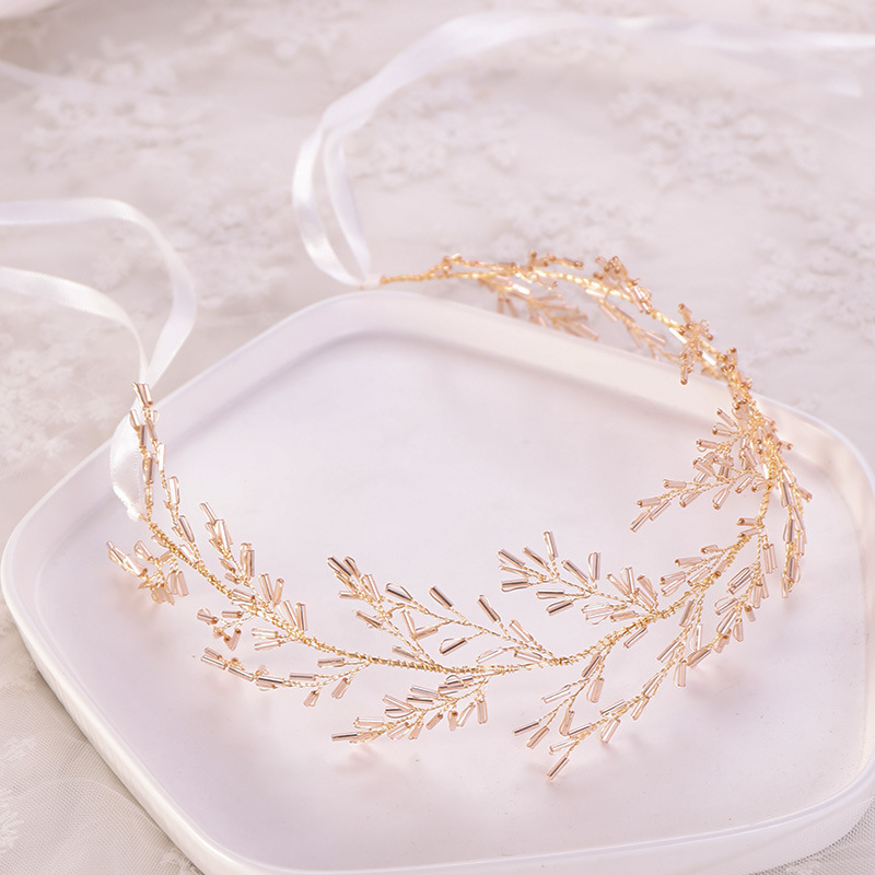European And American Crystal Hair Band Hand woven Bridal Headdress Gold - Shop at LoveMi