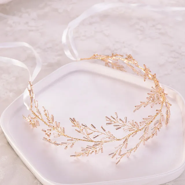 European And American Crystal Hair Band Hand woven Bridal Headdress Gold - Shop at LoveMi
