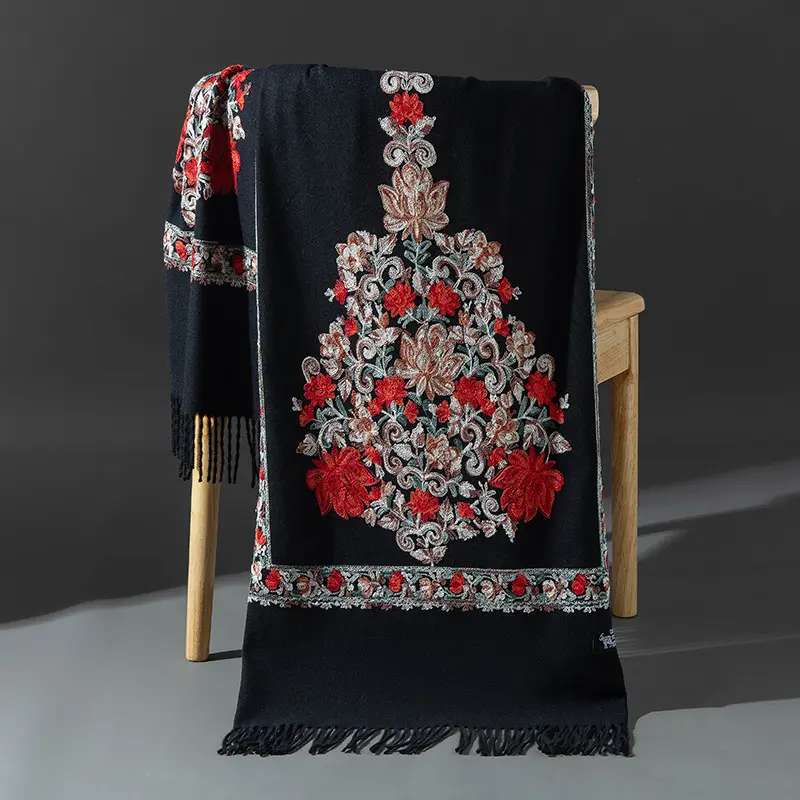 Ethnic-style Embroidered Knitted Shawl