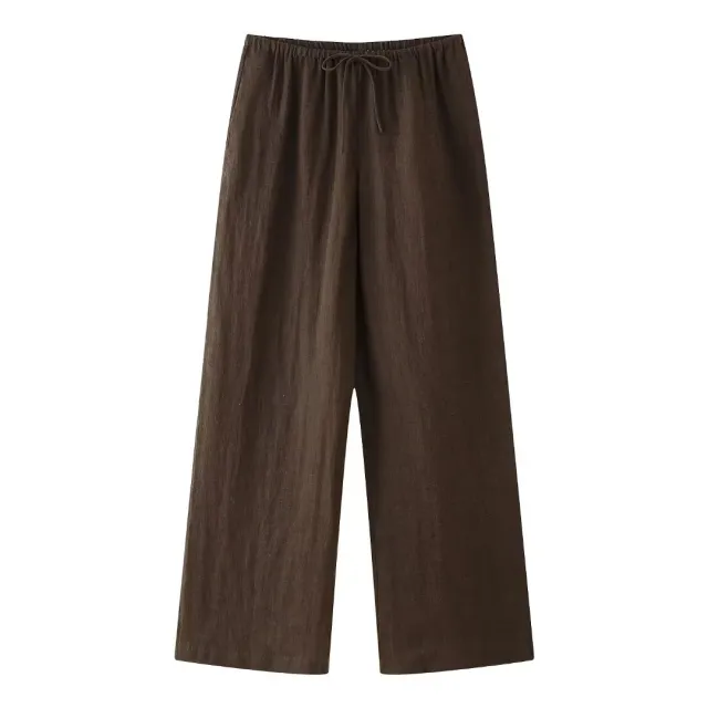 Women's Linen Kimono Cross Coat Fluid Pants Brown Pants - Shop at LoveMi