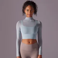 Mesh Yoga Clothes Long Sleeve Quick-drying Workout Clothes Top For Women - Blue - View 1
