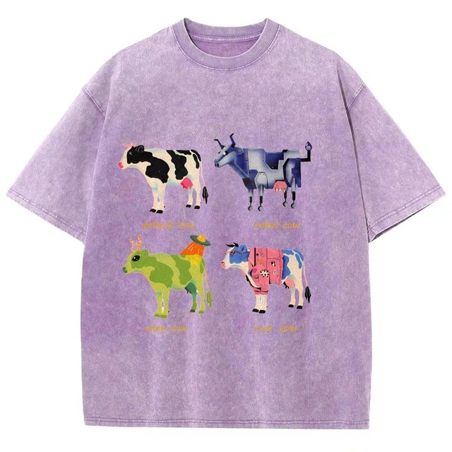 Mens Retro Cotton Funny Cow Streetwear Printed Top